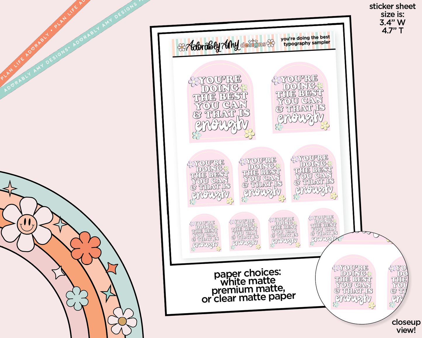 You're Doing the Best You Can and That is Enough Typography Sampler Planner Stickers for any Planner or Insert