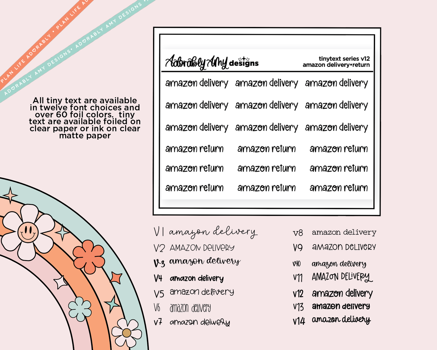 Foiled Tiny Text Series - Amazon Delivery/Amazon Return Checklist Size Planner Stickers for any Planner or Insert