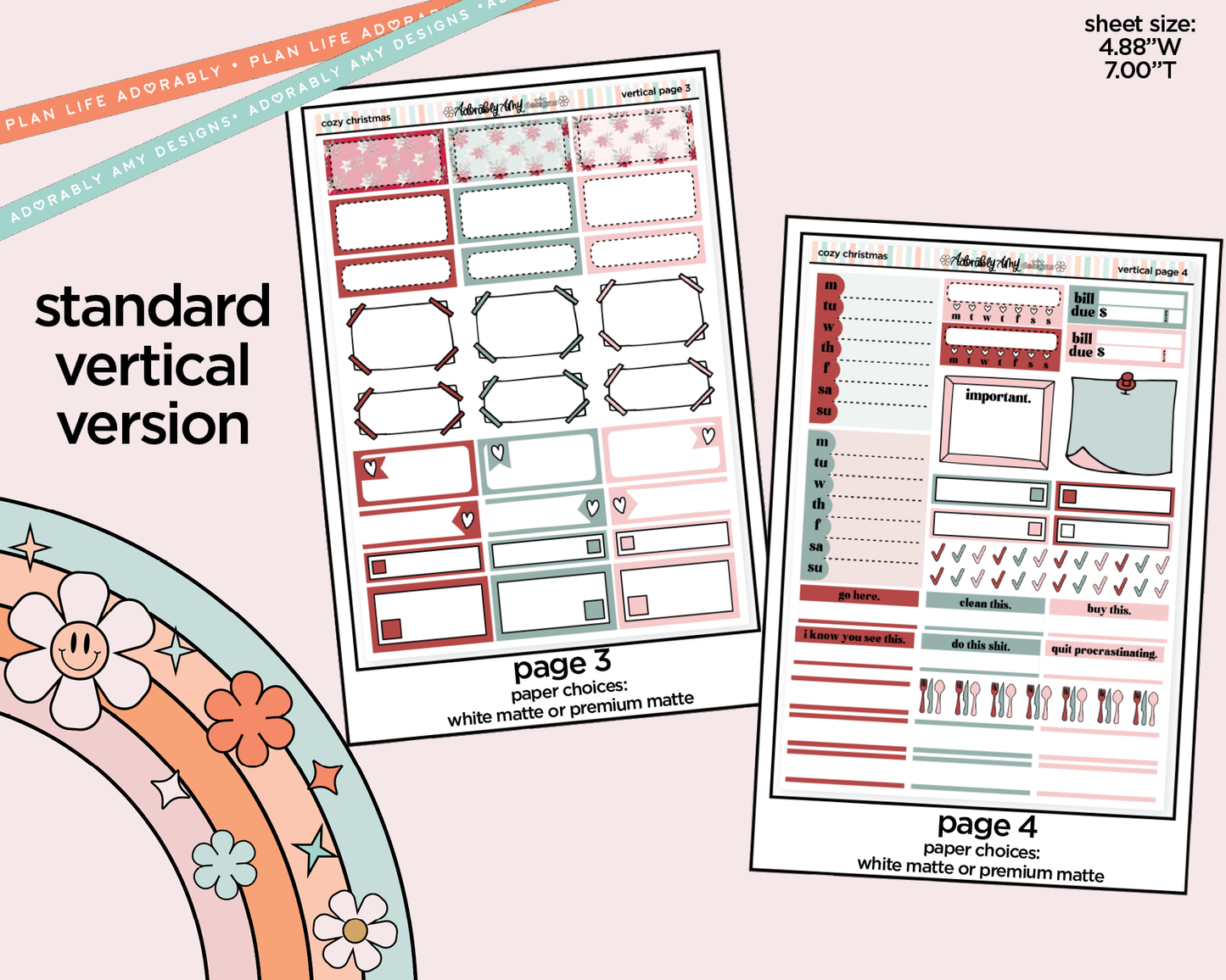 Vertical Cozy Christmas Weekly Sticker Kit for Vertical Standard Size Planners or Insert
