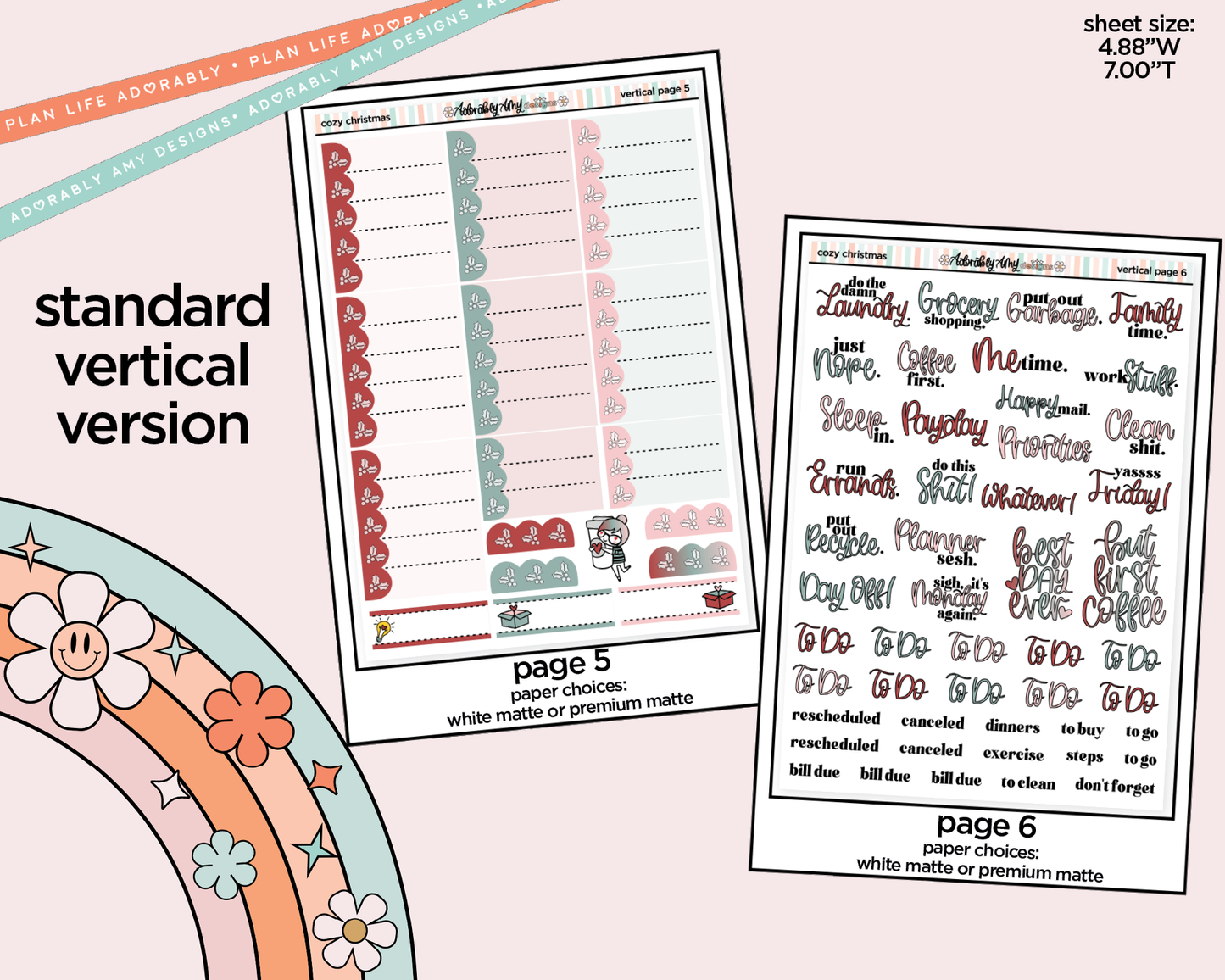 Vertical Cozy Christmas Weekly Sticker Kit for Vertical Standard Size Planners or Insert