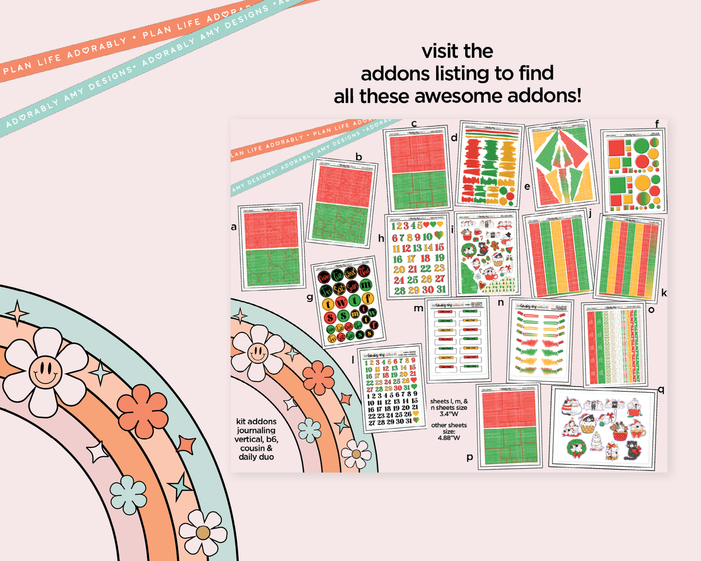 Vertical Merry Catmas Weekly Sticker Kit for Vertical Standard Size Planners or Insert