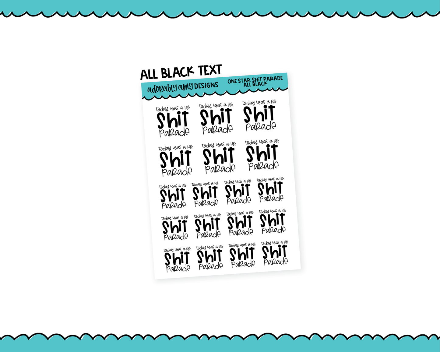Rainbow or Black One Star Shit Parade Snarky Bad Day Typography Planner Stickers for any Planner or Insert - Adorably Amy Designs