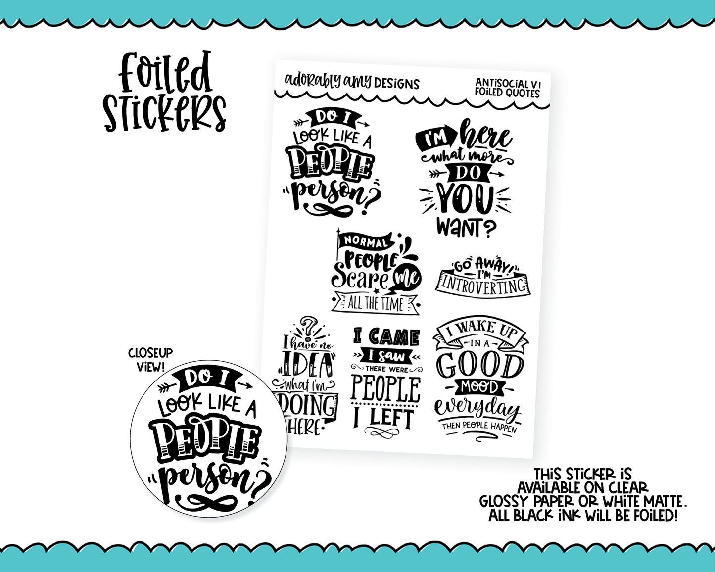 Foiled Antisocial Behavior V1 Sampler Planner Stickers for any Planner or Insert