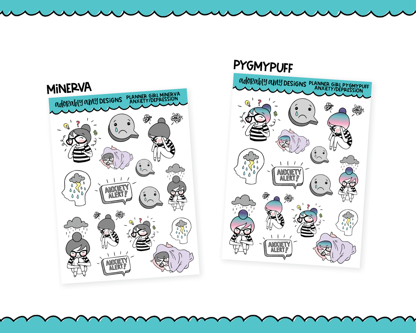 Doodled Planner Girls Character Stickers Anxiety Depression Decoration Planner Stickers for any Planner or Insert