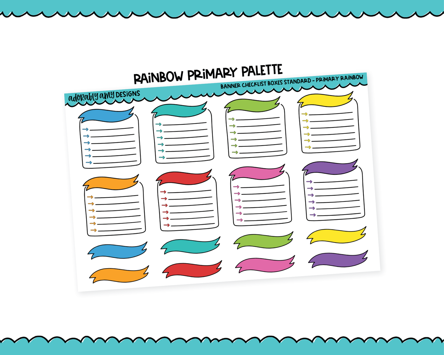 Rainbow Banner Checklist Boxes Standard Stickers for any Planner or Insert