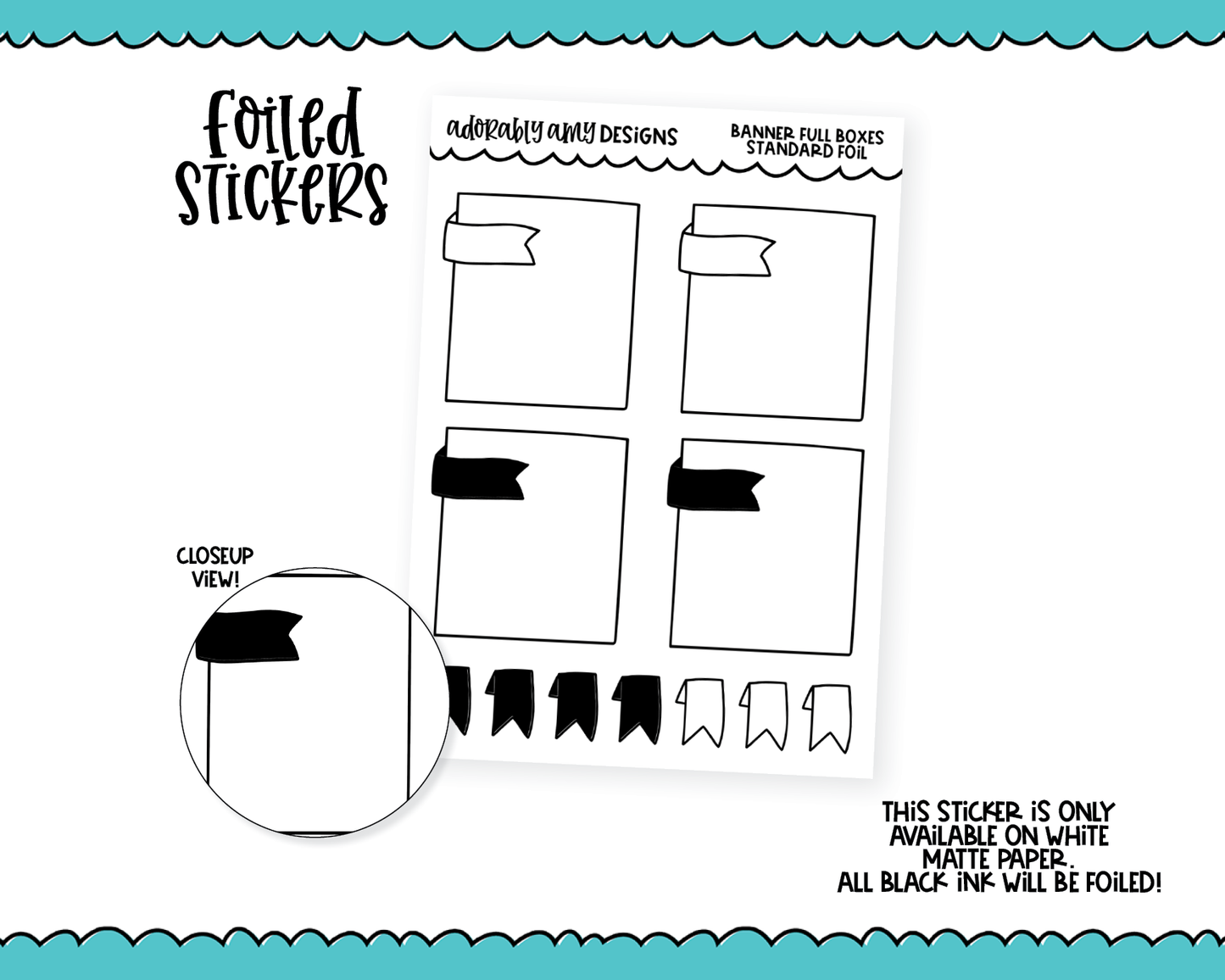 Foiled Banner Full Boxes Standard Size Functional Decorative Planner Stickers for any Planner or Insert