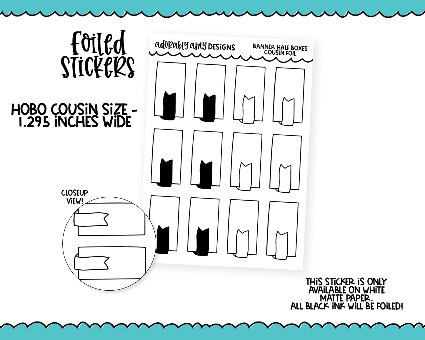 Foiled Hobo Cousin Banner Half Box Planner Stickers for Hobo Cousin or any Planner or Insert