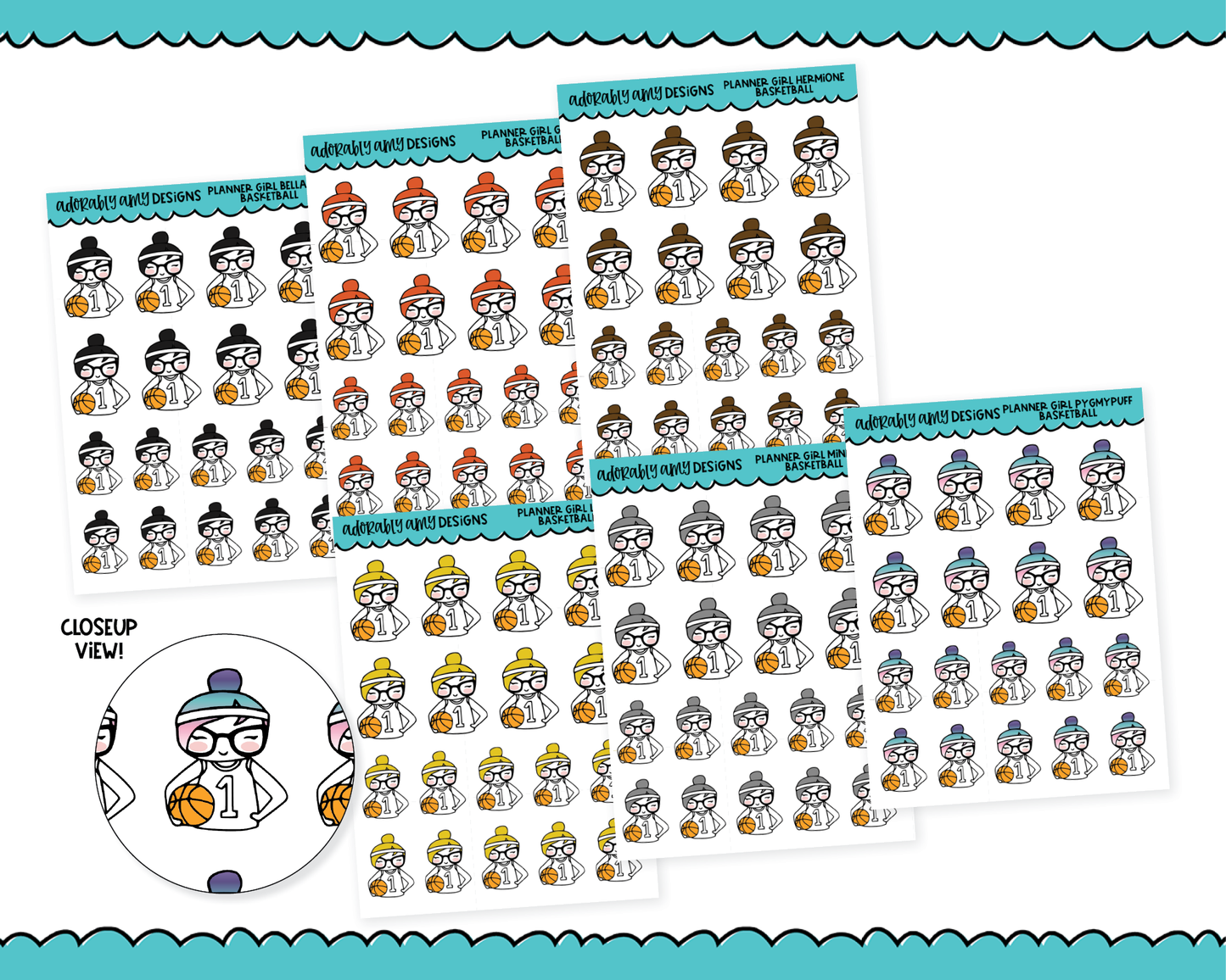 Doodled Planner Girls Character Stickers Basketball Decoration Planner Stickers for any Planner or Insert