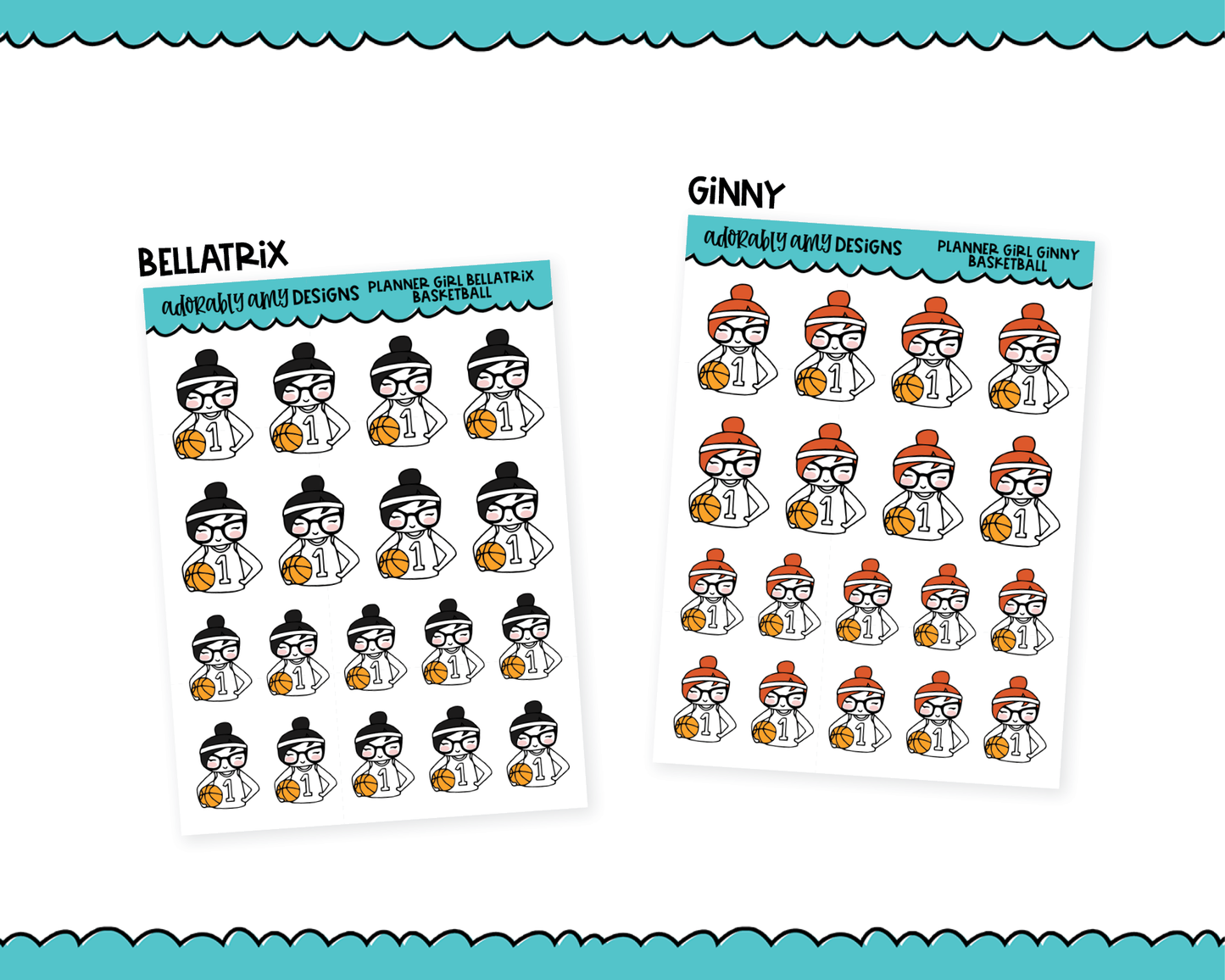 Doodled Planner Girls Character Stickers Basketball Decoration Planner Stickers for any Planner or Insert