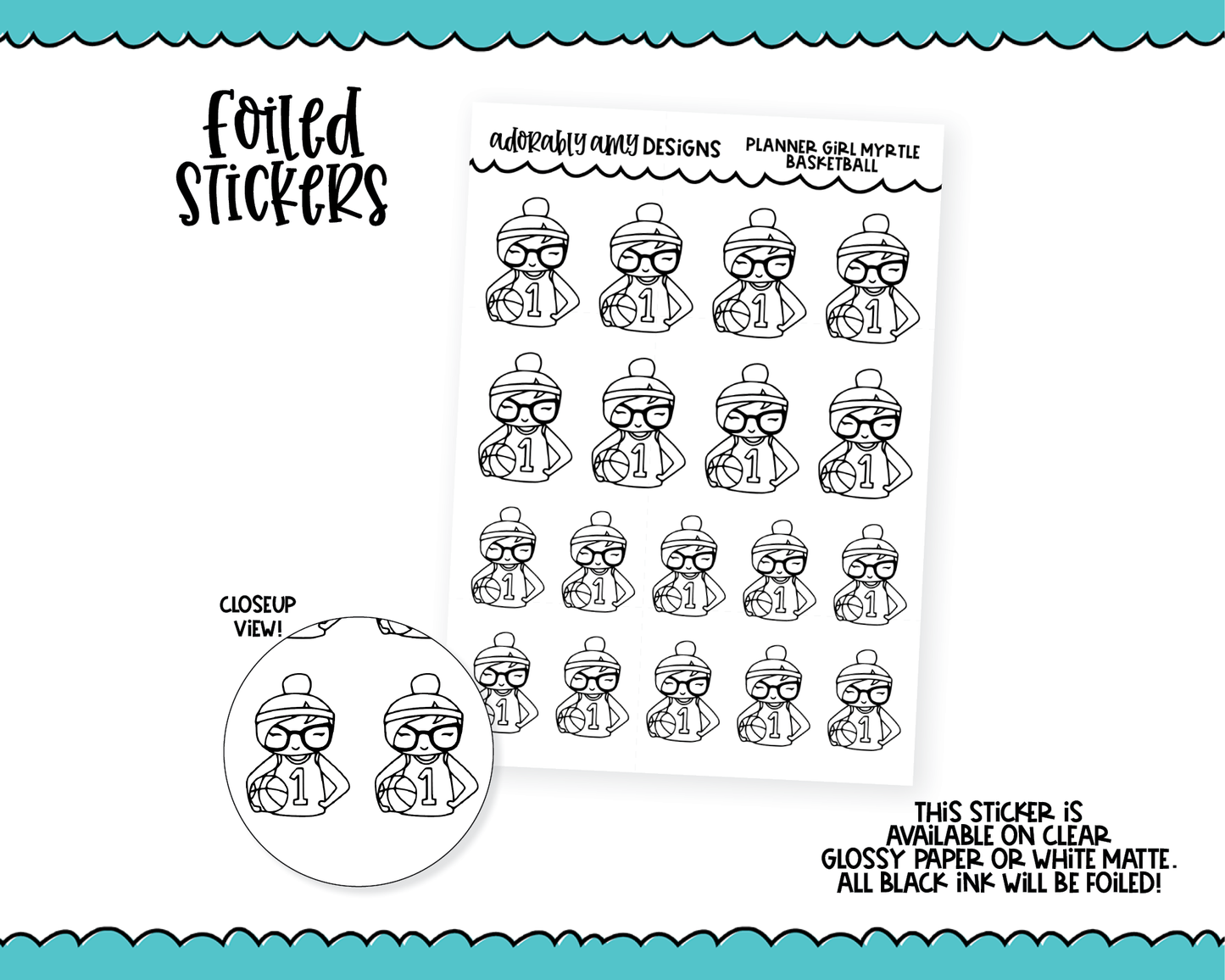 Foiled Doodled Planner Girls Basketball Planner Stickers for any Planner or Insert