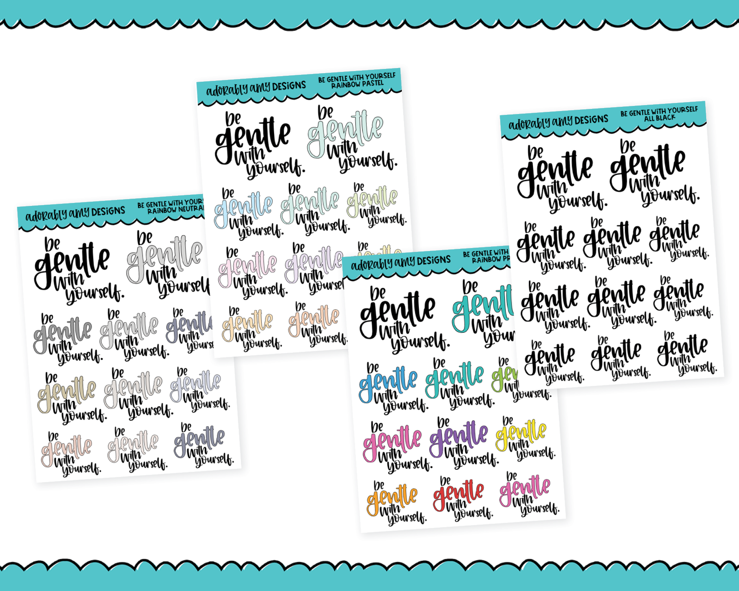 Rainbow or Black Be Gentle Inspirational Typography Planner Stickers for any Planner or Insert