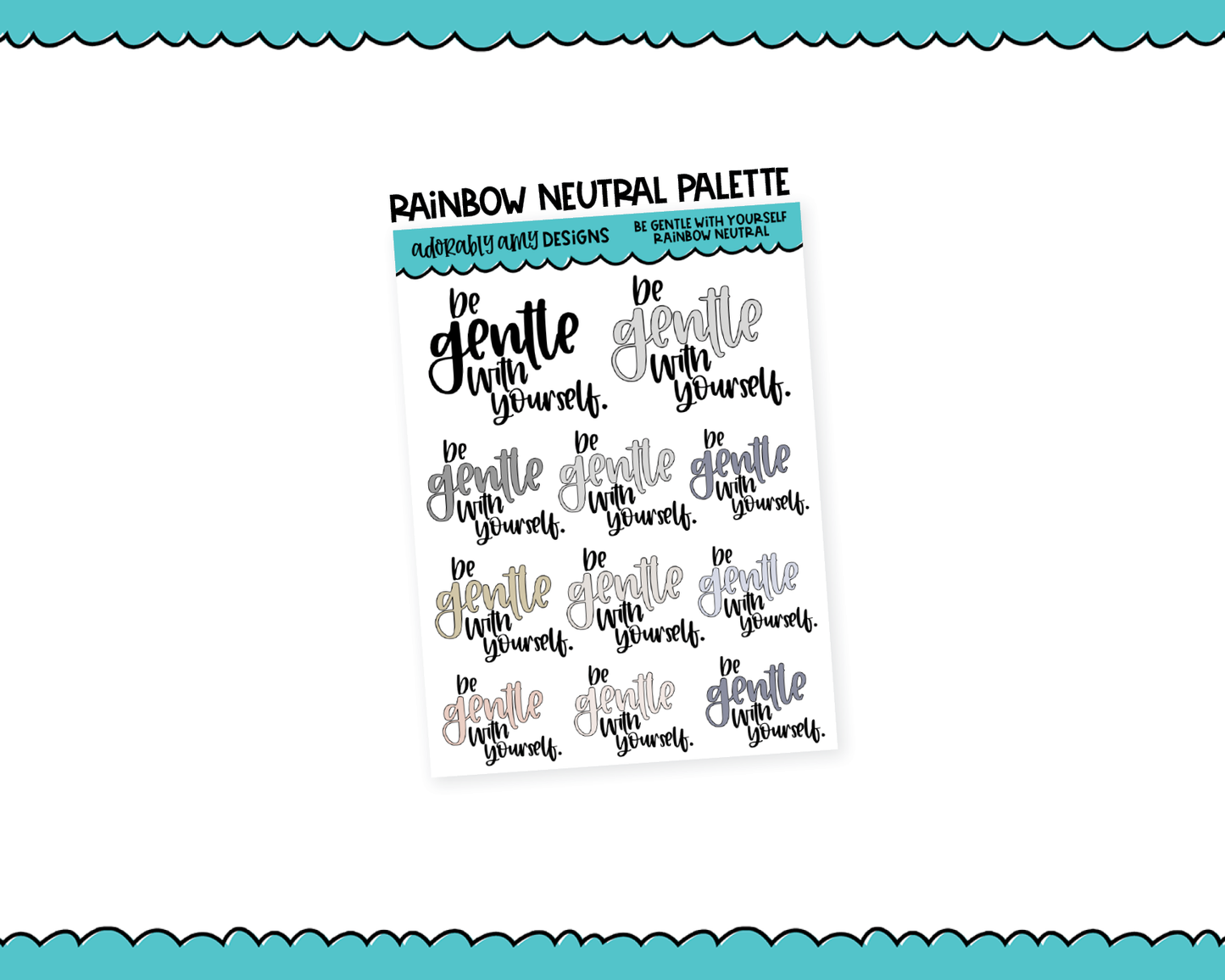 Rainbow or Black Be Gentle Inspirational Typography Planner Stickers for any Planner or Insert