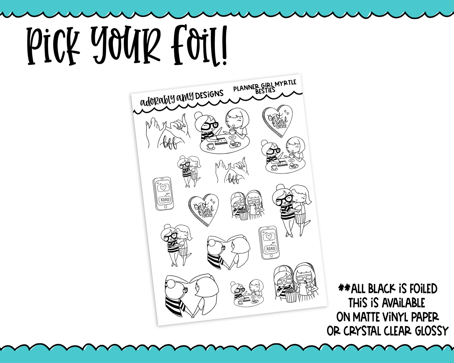 Foiled Doodled Planner Girls Besties Planner Stickers for any Planner or Insert