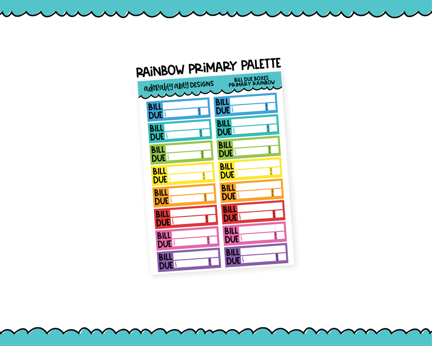 Rainbow Bill Due Reminder Planner Stickers for any Planner or Insert - Adorably Amy Designs
