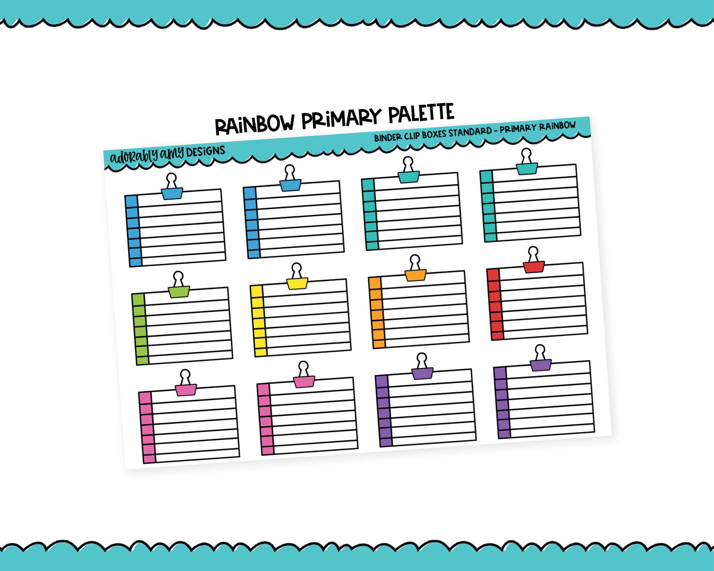 Rainbow Binder Clip Boxes Standard Stickers for any Planner or Insert