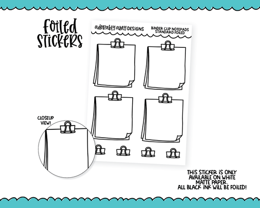 Foiled Binder Clip Doodled Notepads Decorative Planner Stickers for any Planner or Insert