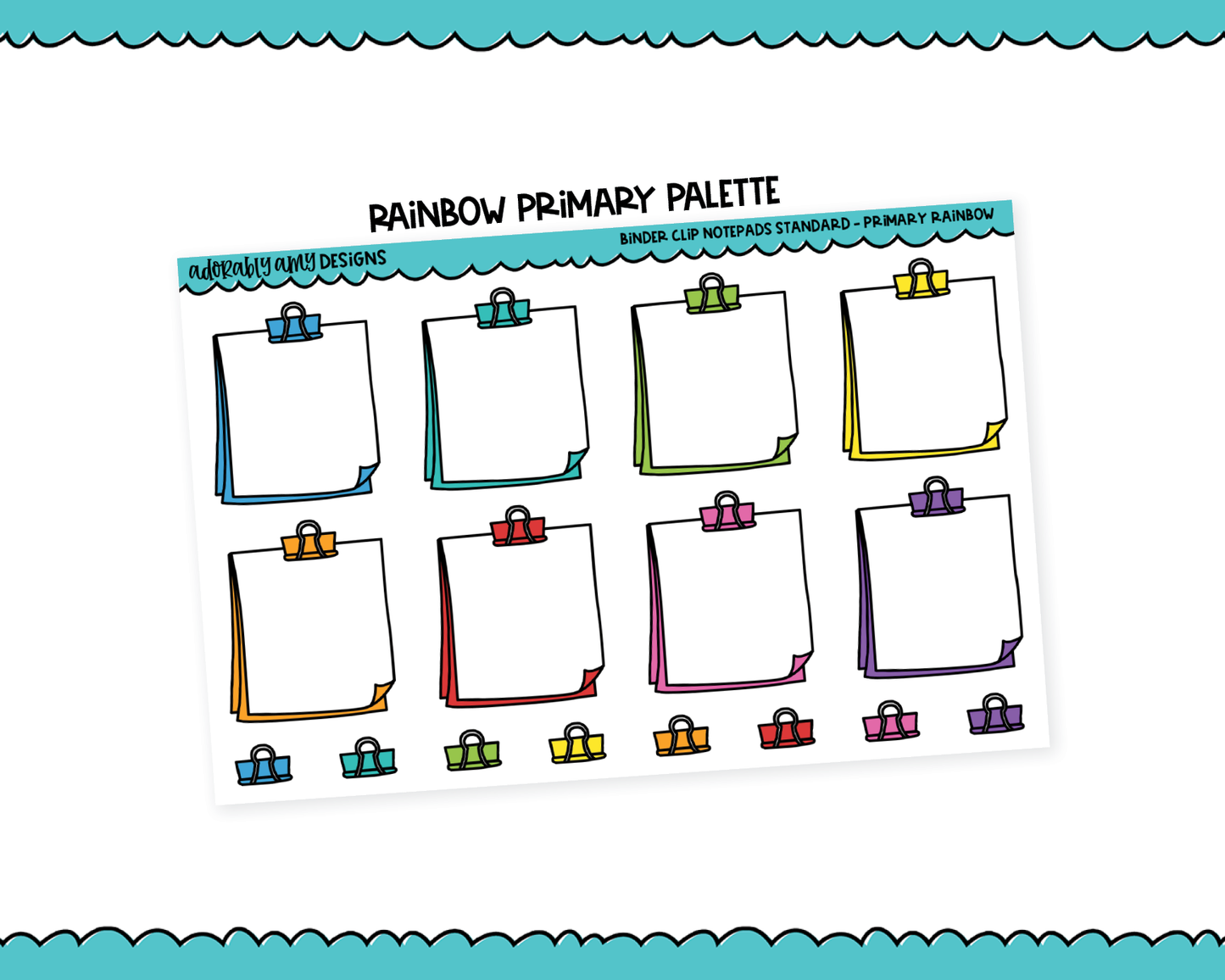 Rainbow Doodled Binder Clip Notepad Boxes Standard Stickers for any Planner or Insert