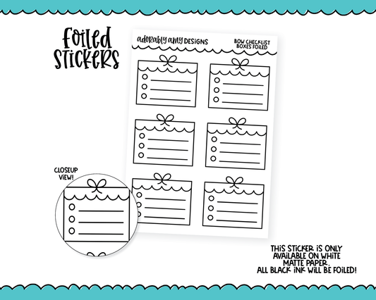 Foiled Doodled Bow Checklist Boxes Decorative Planner Stickers for any Planner or Insert