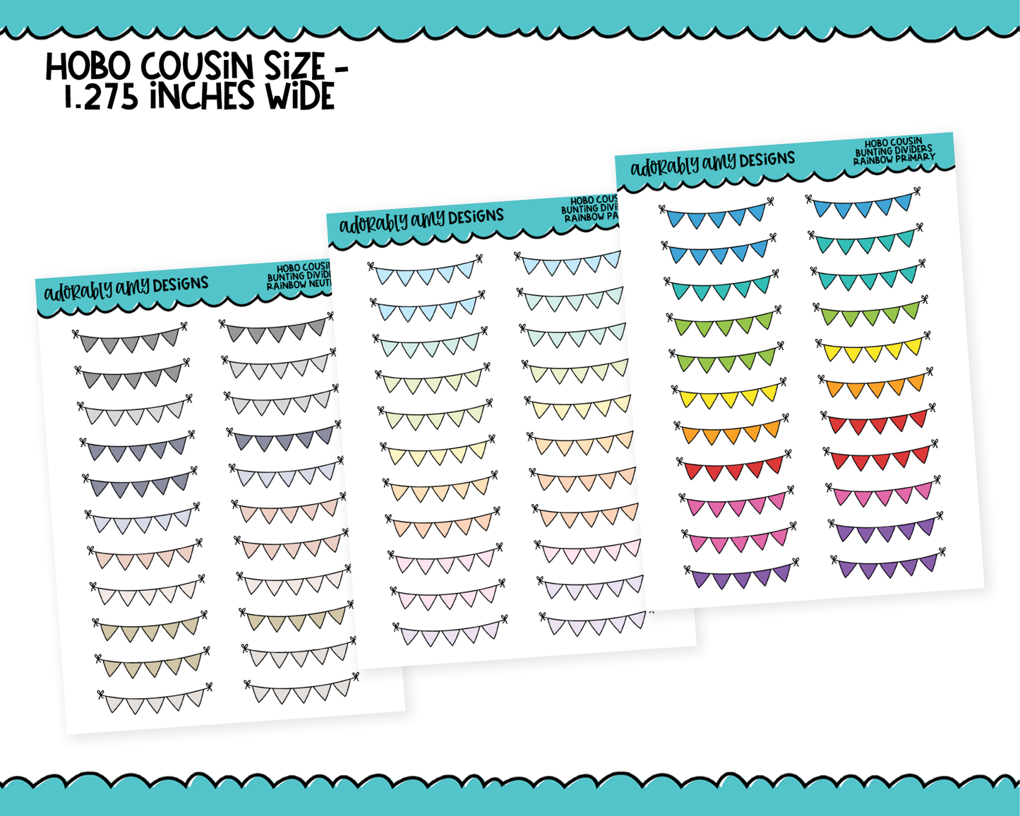 Hobo Cousin Rainbow Buntings Headers or Dividers Planner Stickers for Hobo Cousin or any Planner or Insert