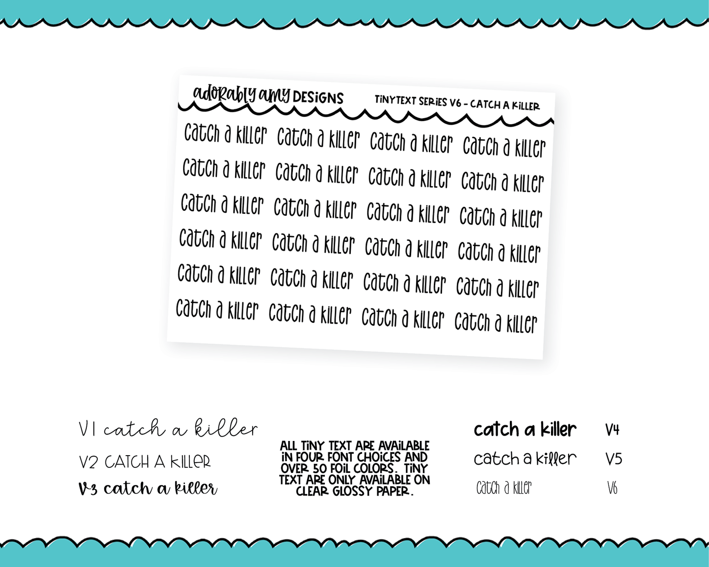 Foiled Tiny Text Series - Catch a Killer Checklist Size Planner Stickers for any Planner or Insert