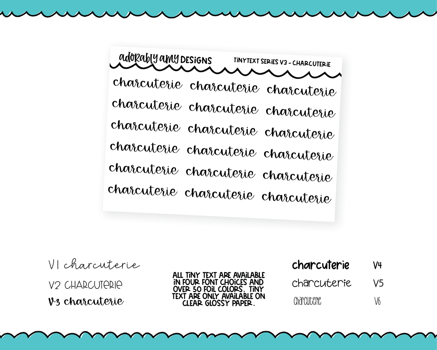 Foiled Tiny Text Series - Charcuterie Checklist Size Planner Stickers for any Planner or Insert