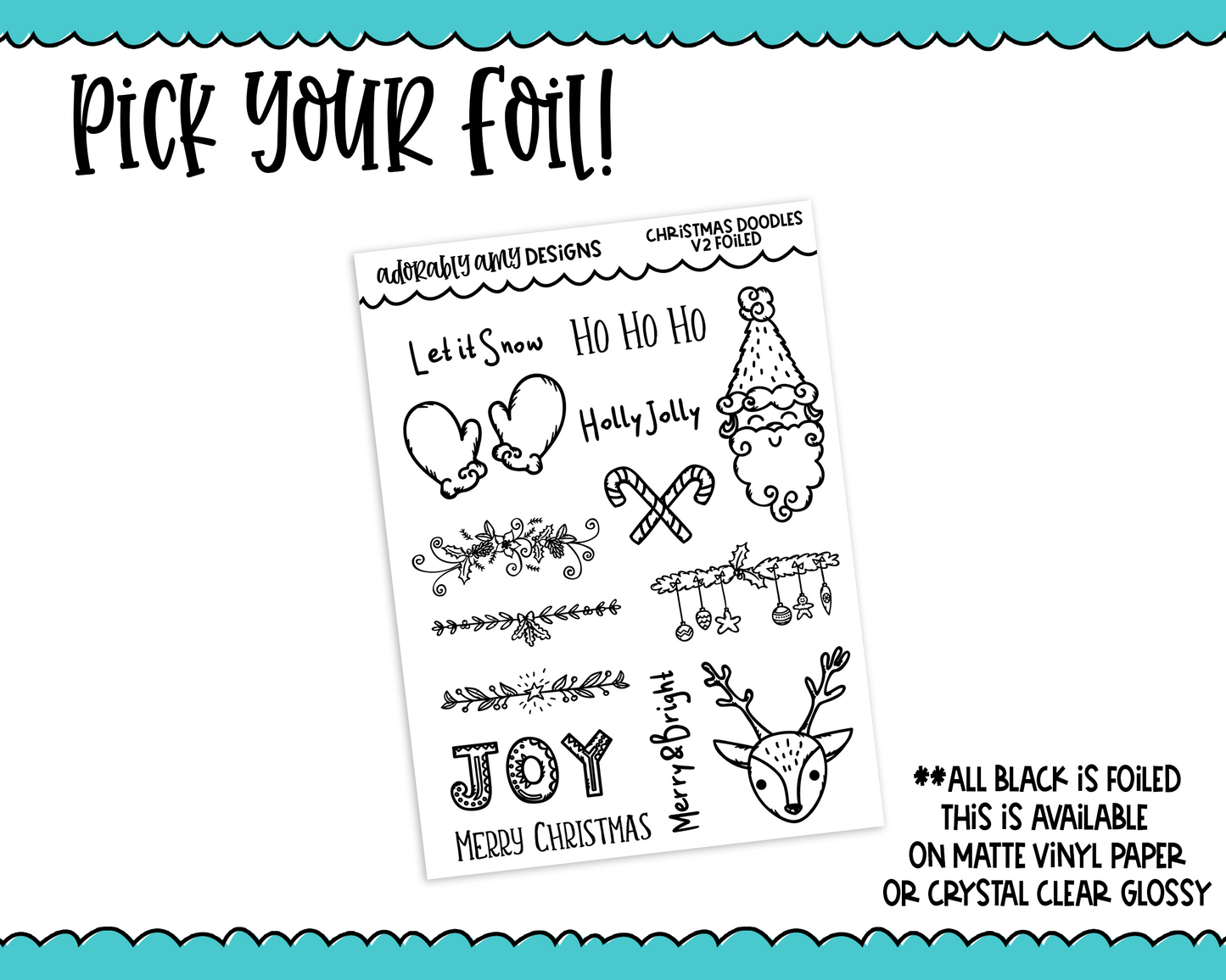 Foiled Christmas Holidays Doodles V2 Planner Stickers for Erin Condren, Plum Planner, or Any Size Planners