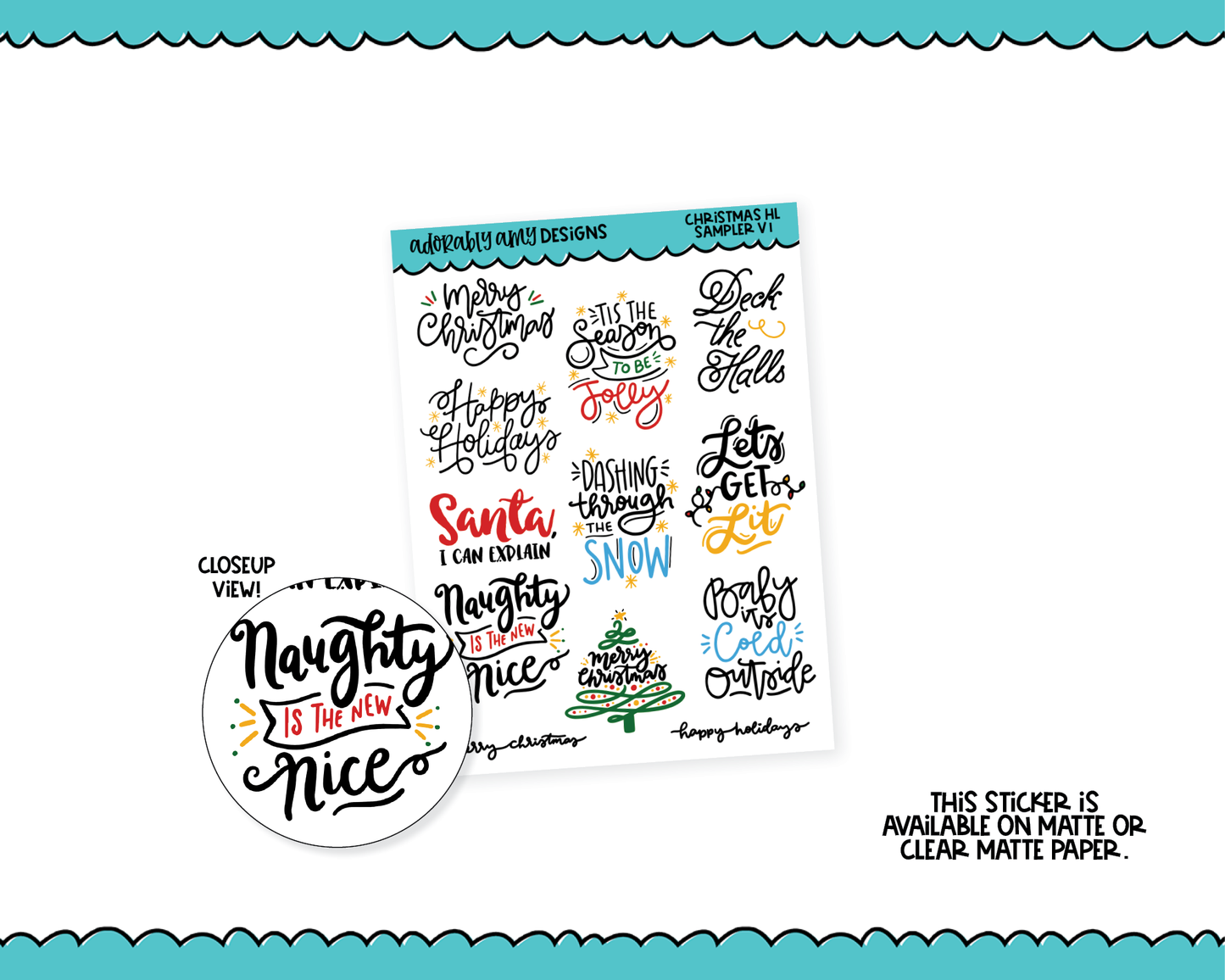 Hand Lettered Christmas Quote Sampler V1 Planner Stickers for any Planner or Insert