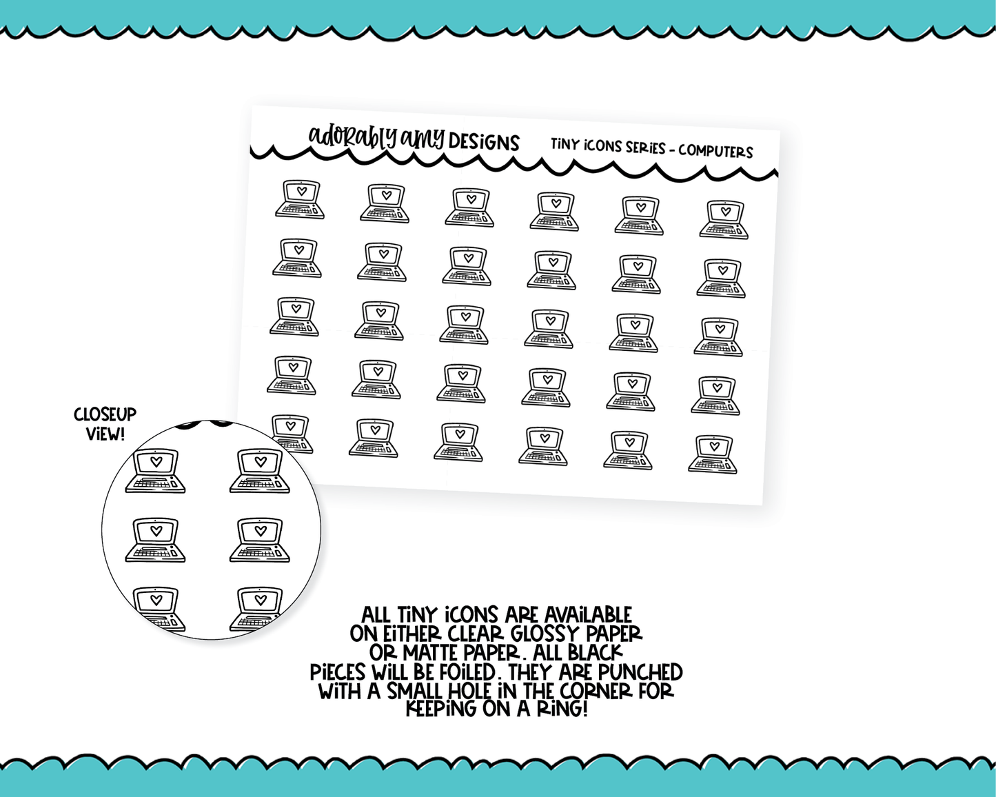 Foiled Tiny Icon Series - Computers Work Tiny Size Planner Stickers for any Planner or Insert