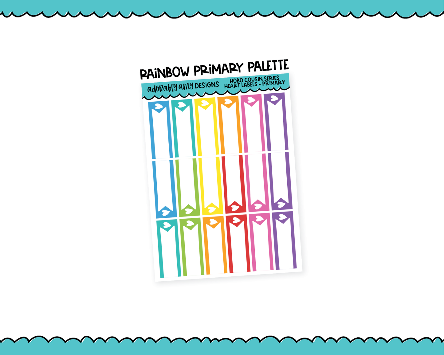 Hobo Cousin Rainbow Heart Label Quarter Box Planner Stickers for Hobo Cousin or any Planner or Insert