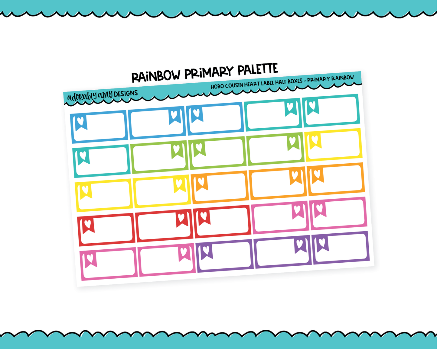 Hobo Cousin Rainbow Heart Label Half Box Planner Stickers for Hobo Cousin or any Planner or Insert
