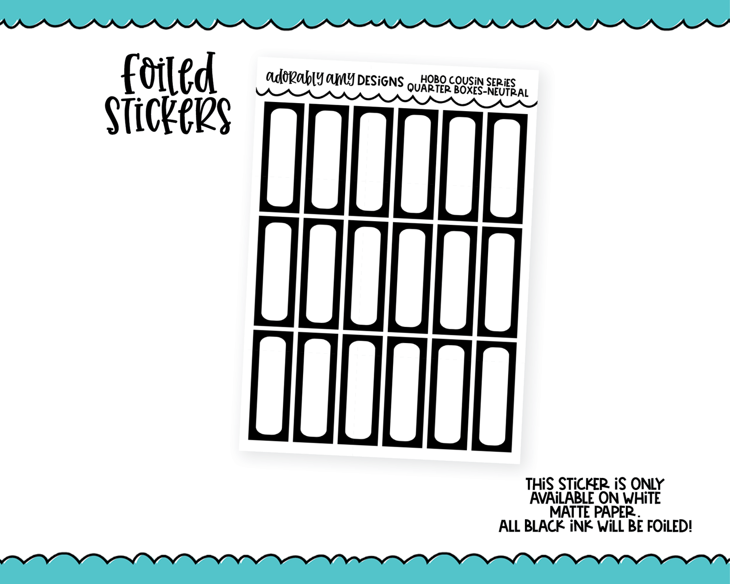 Foiled Hobo Cousin Plain Quarter Box Planner Stickers for Hobo Cousin or any Planner or Insert