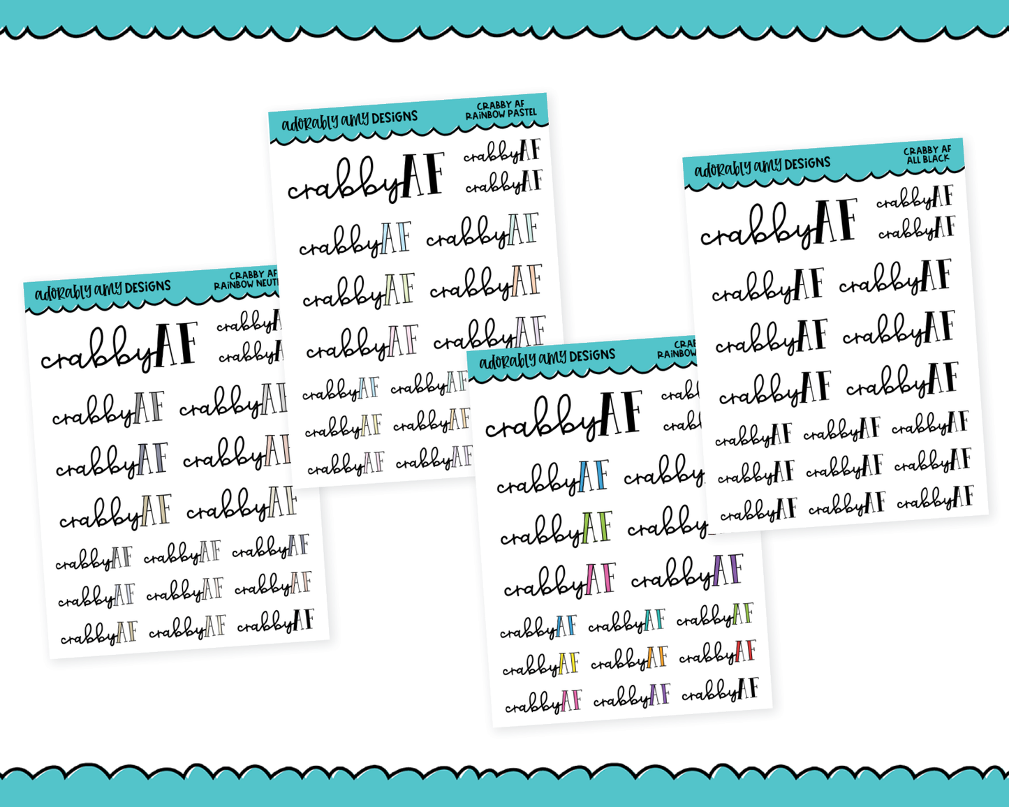 Rainbow or Black Crabby AF Snarky Typography Planner Stickers for any Planner or Insert