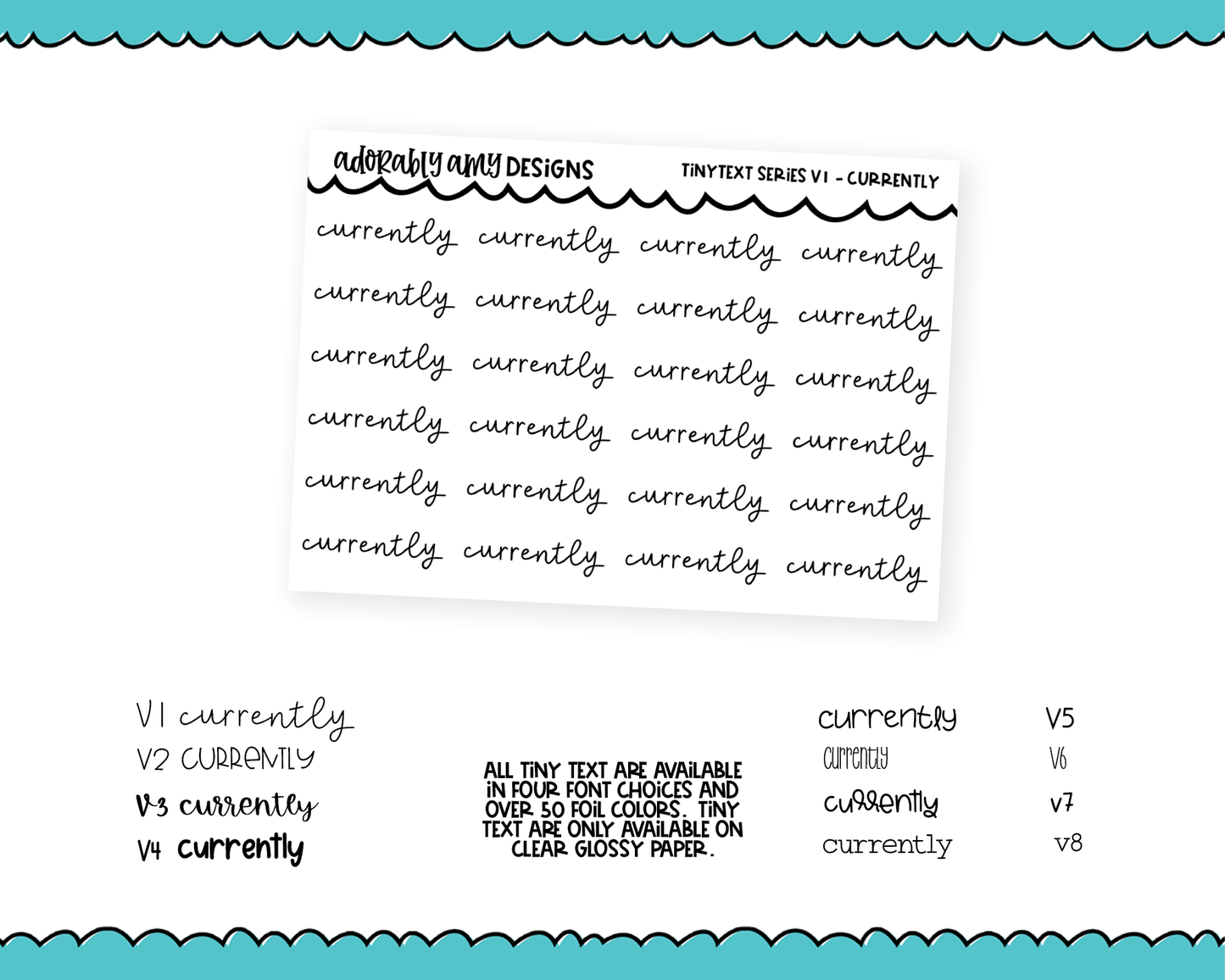 Foiled Tiny Text Series - Currently Checklist Size Planner Stickers for any Planner or Insert