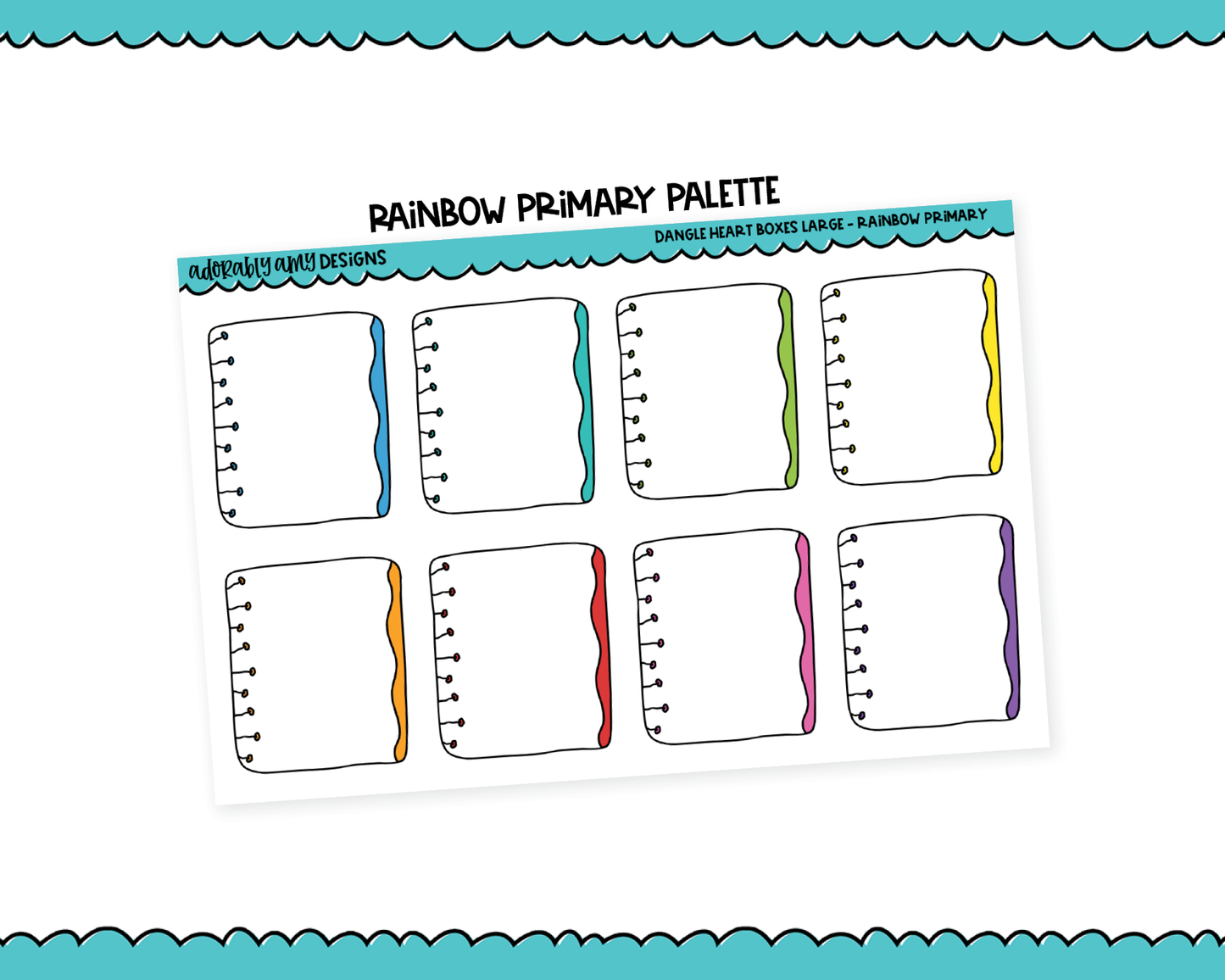 Rainbow Dangle Hearts Boxes Large/Jumbo Stickers for any Planner or Insert