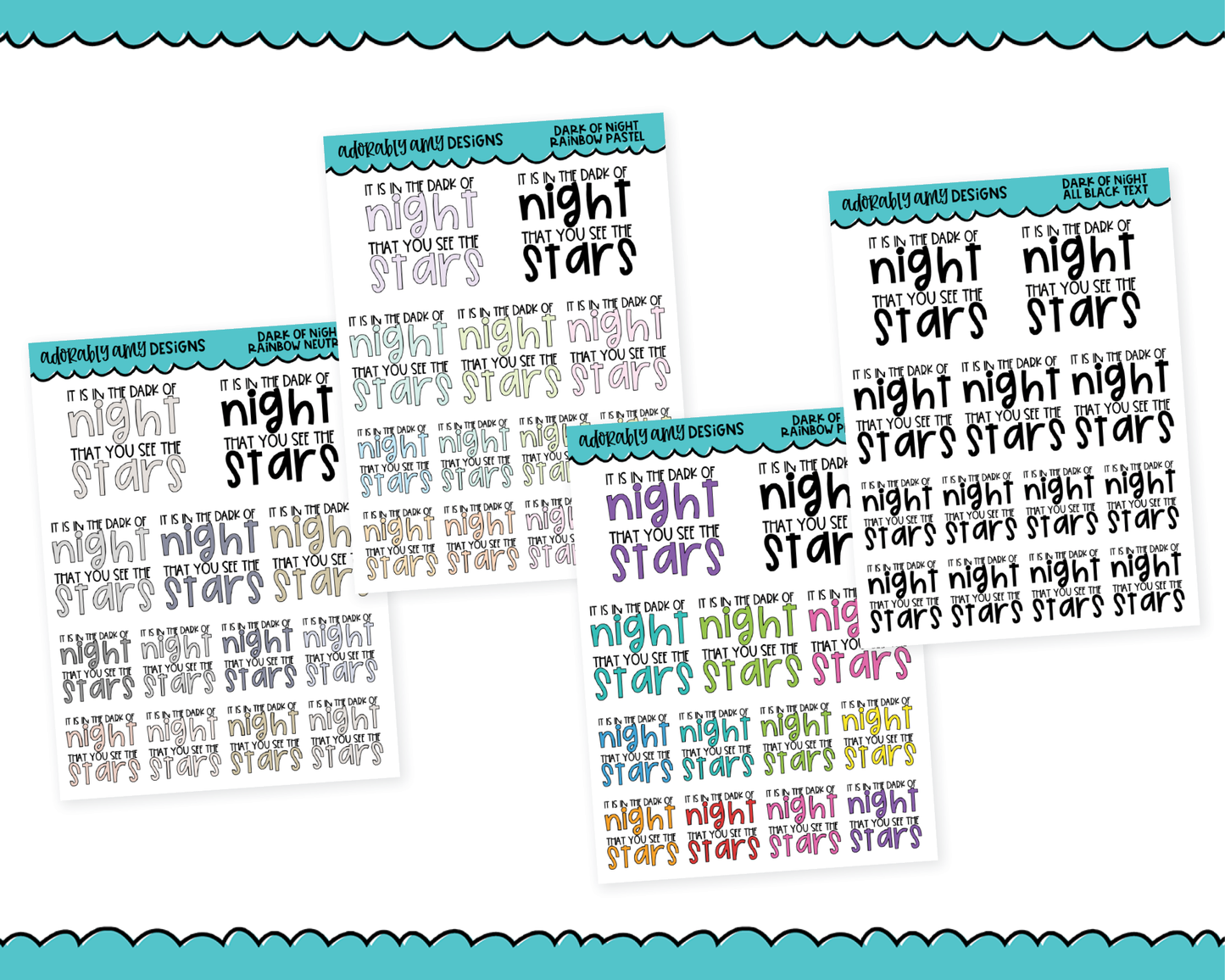 Rainbow or Black Dark of Night See Stars Motivational Typography Planner Stickers for any Planner or Insert