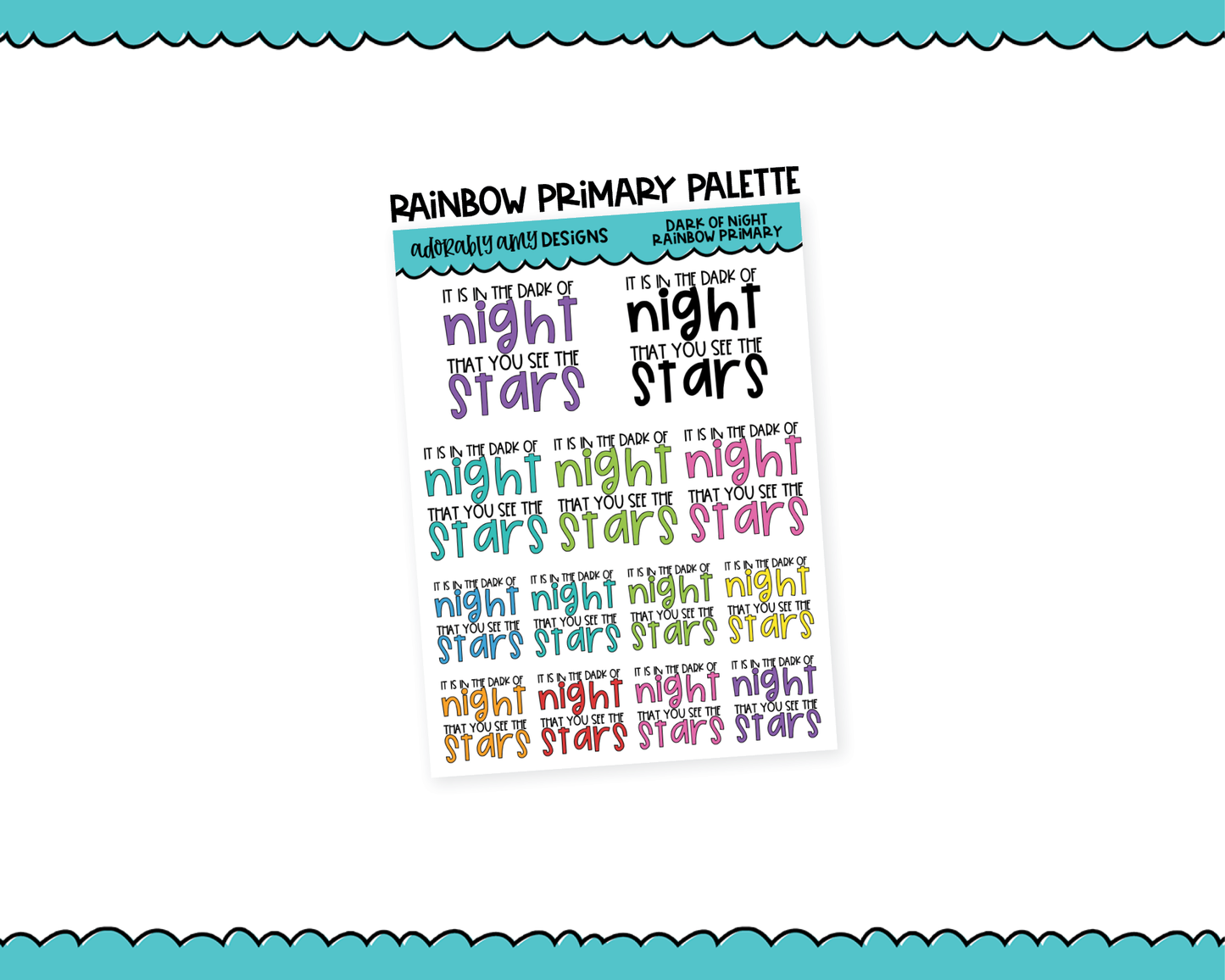 Rainbow or Black Dark of Night See Stars Motivational Typography Planner Stickers for any Planner or Insert
