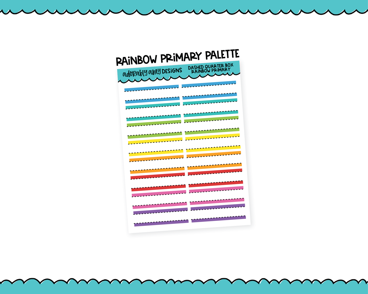 Rainbow Dashed Quarter Box Reminder Planner Stickers for any Planner or Insert - Adorably Amy Designs