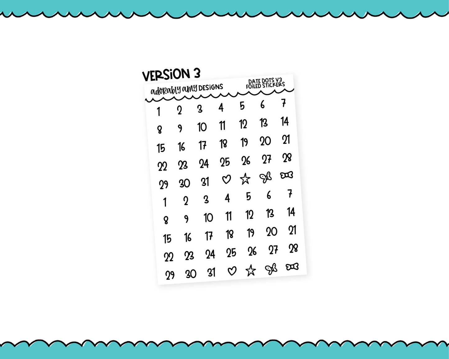 Foiled Date Dots Versions 3 and 4 Stickers for any Planner or Insert