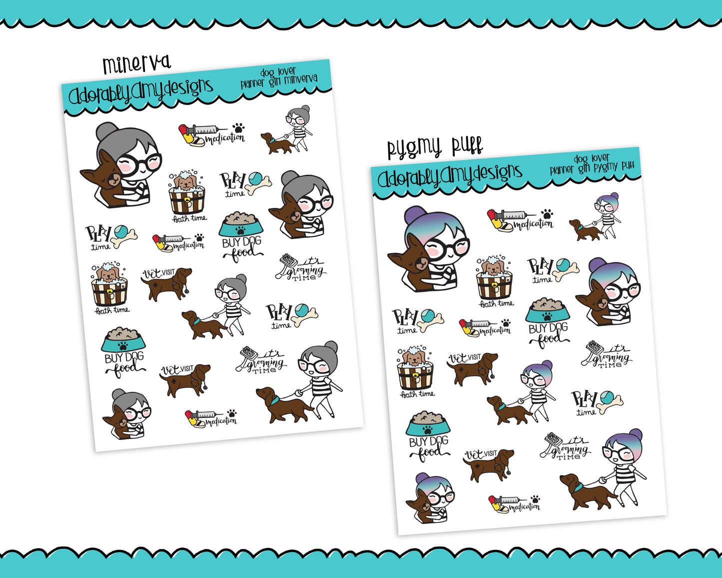 Planner Girls Character Stickers Dog Lover Decoration Planner Stickers for any Planner or Insert - Adorably Amy Designs