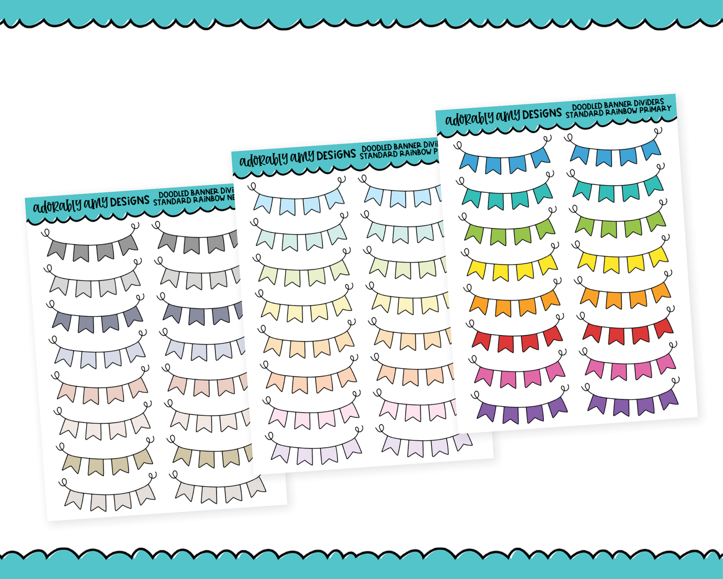 Rainbow Banner Doodle Dividers Standard Size Stickers for any Planner or Insert