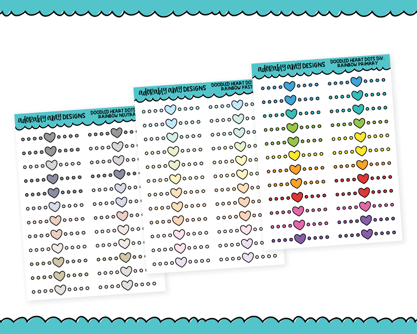 Rainbow Doodled Heart Dots Headers or Dividers for Erin Condren, Plum Planner, Inkwell Press or Filofax Planners