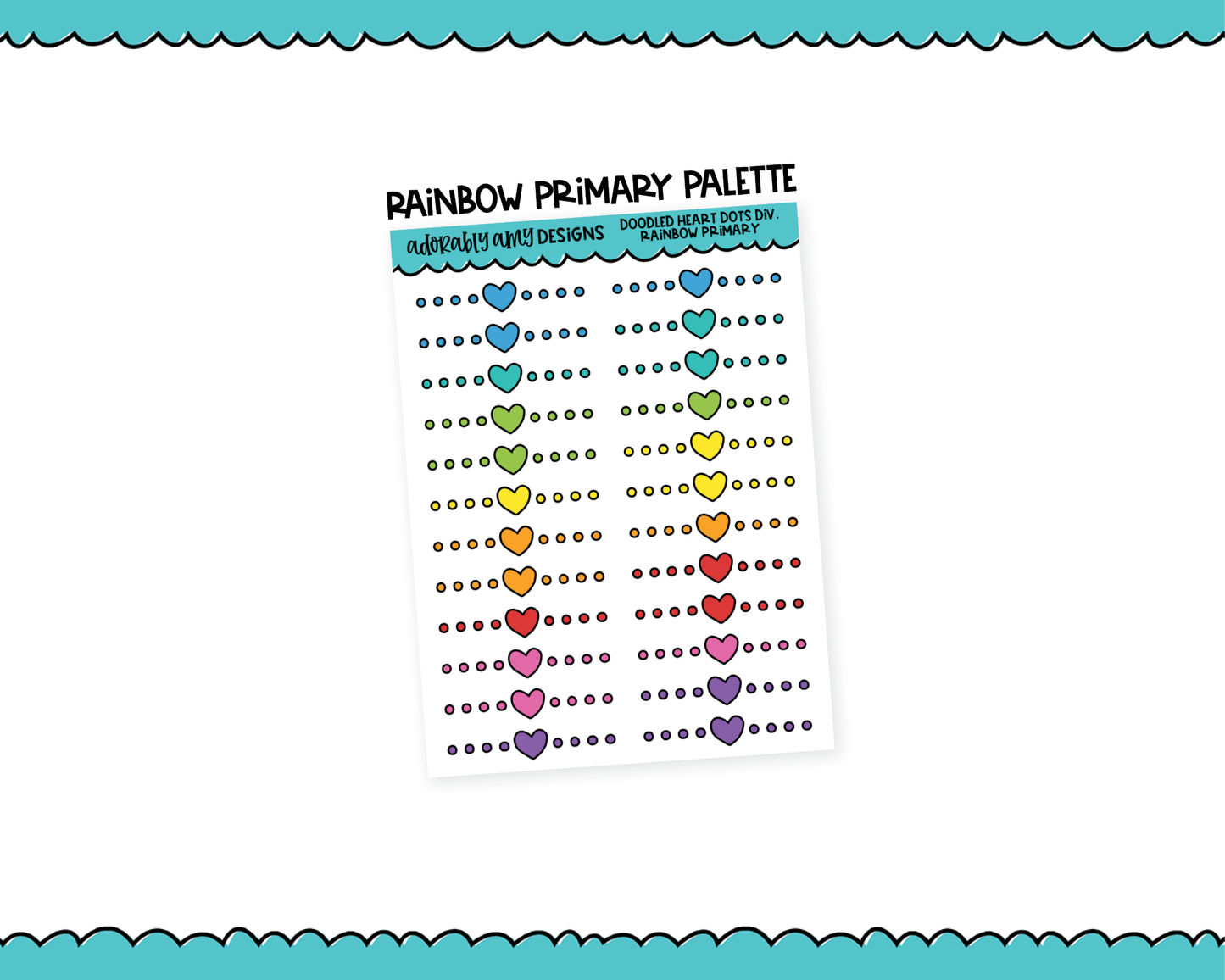Rainbow Doodled Heart Dots Headers or Dividers for Erin Condren, Plum Planner, Inkwell Press or Filofax Planners