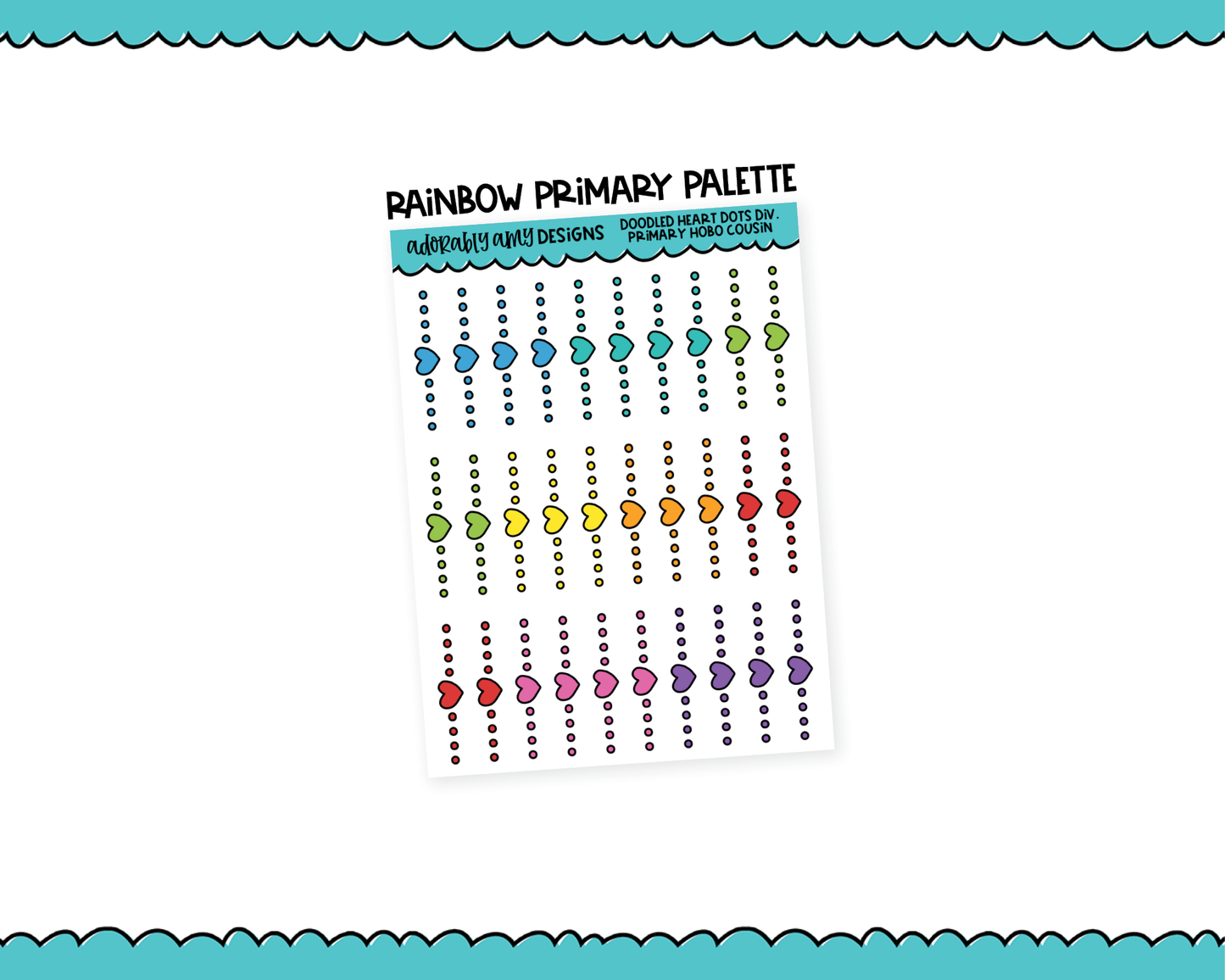 Hobo Cousin Rainbow Doodled Heart Dots Headers or Dividers Planner Stickers for Hobo Cousin or any Planner or Insert