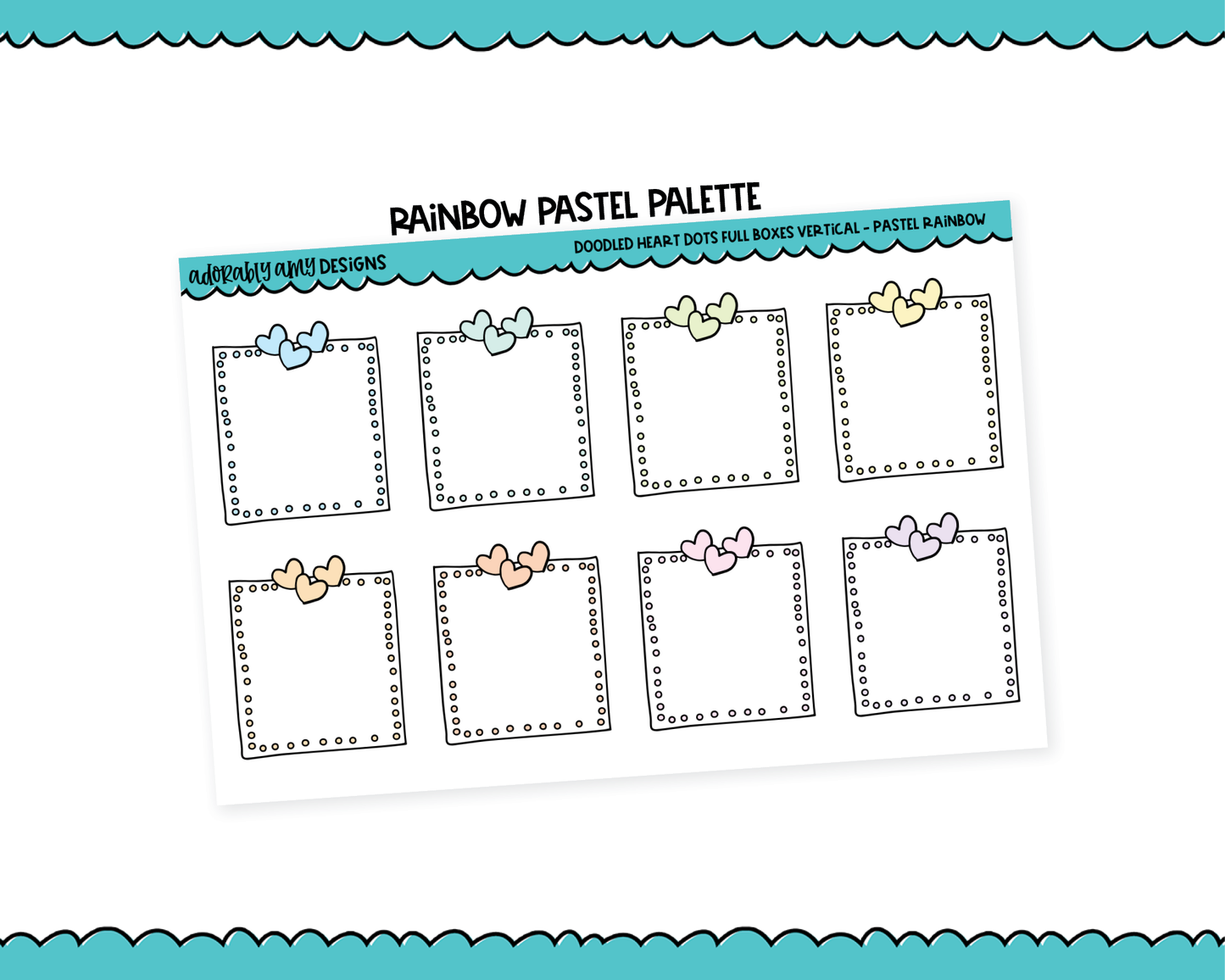 Rainbow Doodled Heart Dots Full Box Reminder Planner Stickers for any Planner or Insert