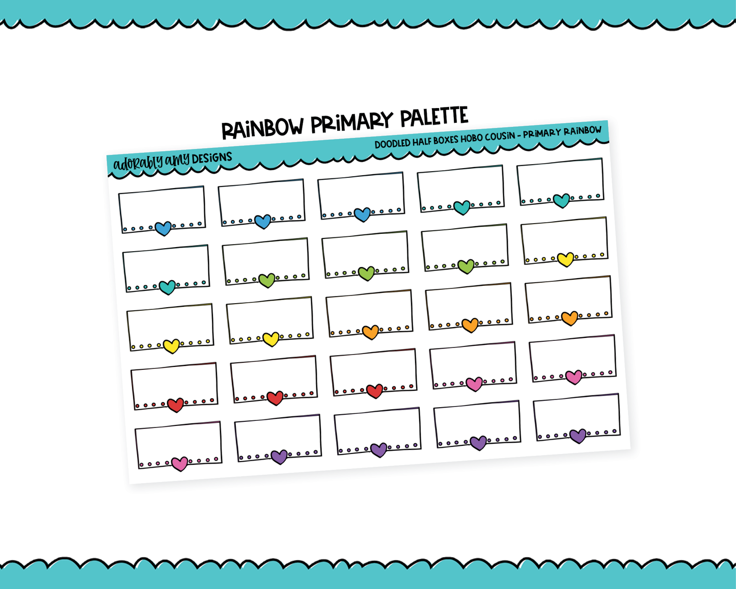 Hobo Cousin Rainbow Doodle Heart Half Box Planner Stickers for Hobo Cousin or any Planner or Insert