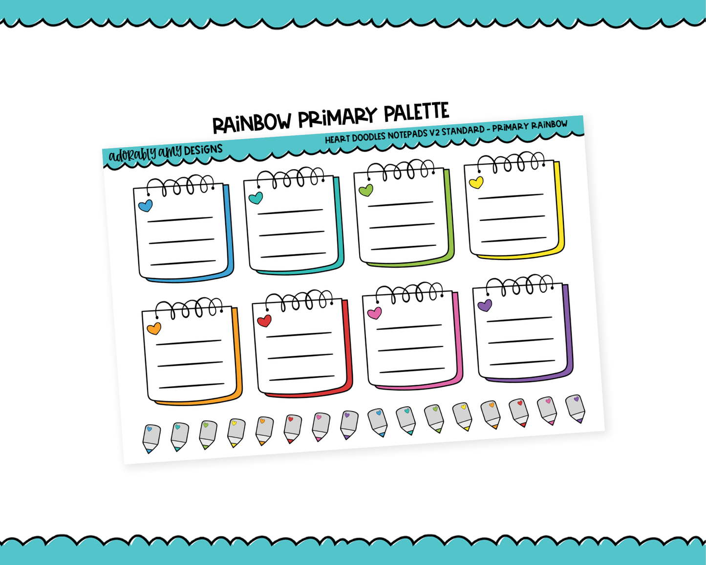 Rainbow Doodled Hearts Notepad V2 List Boxes Standard Size Stickers for any Planner or Insert