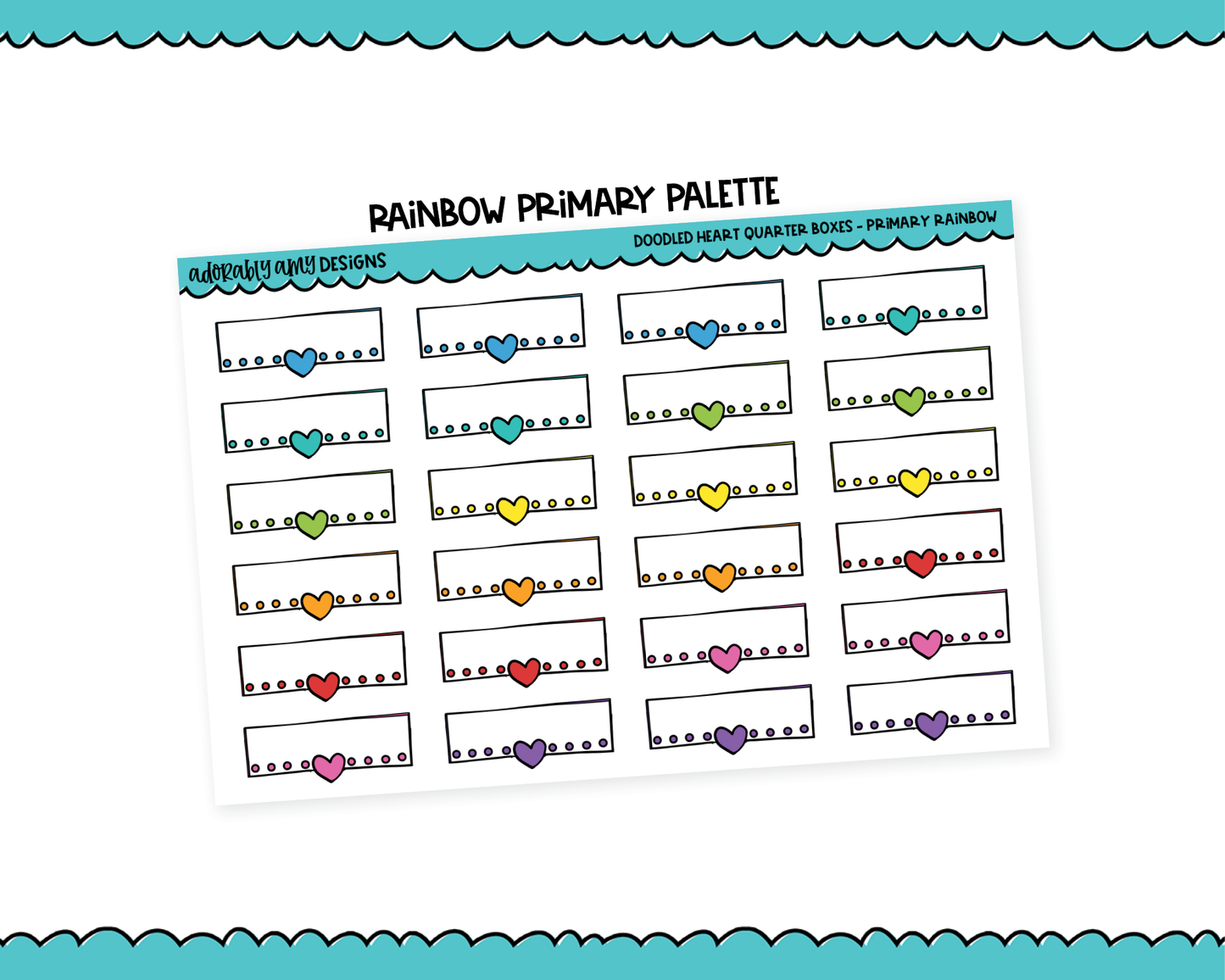 Rainbow Doodled Hearts Quarter Box Reminder Planner Stickers for any Planner or Insert