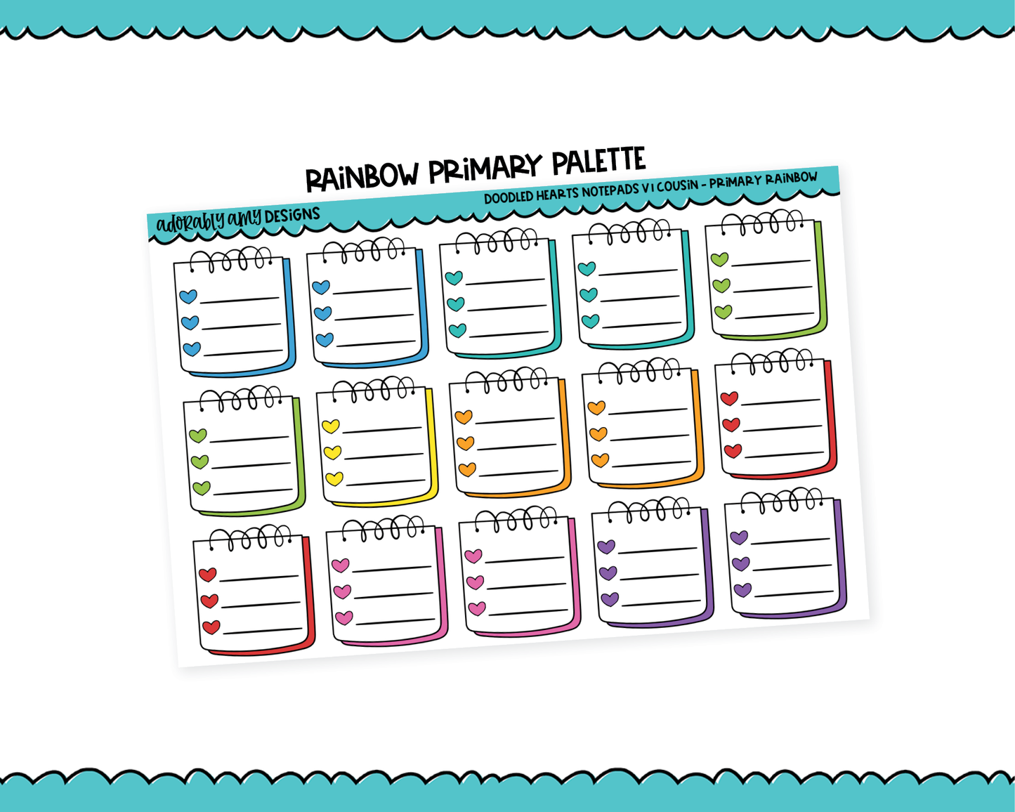 Hobo Cousin Rainbow Doodled Hearts Notepads List Boxes V1 Planner Stickers for Hobo Cousin or any Planner or Insert