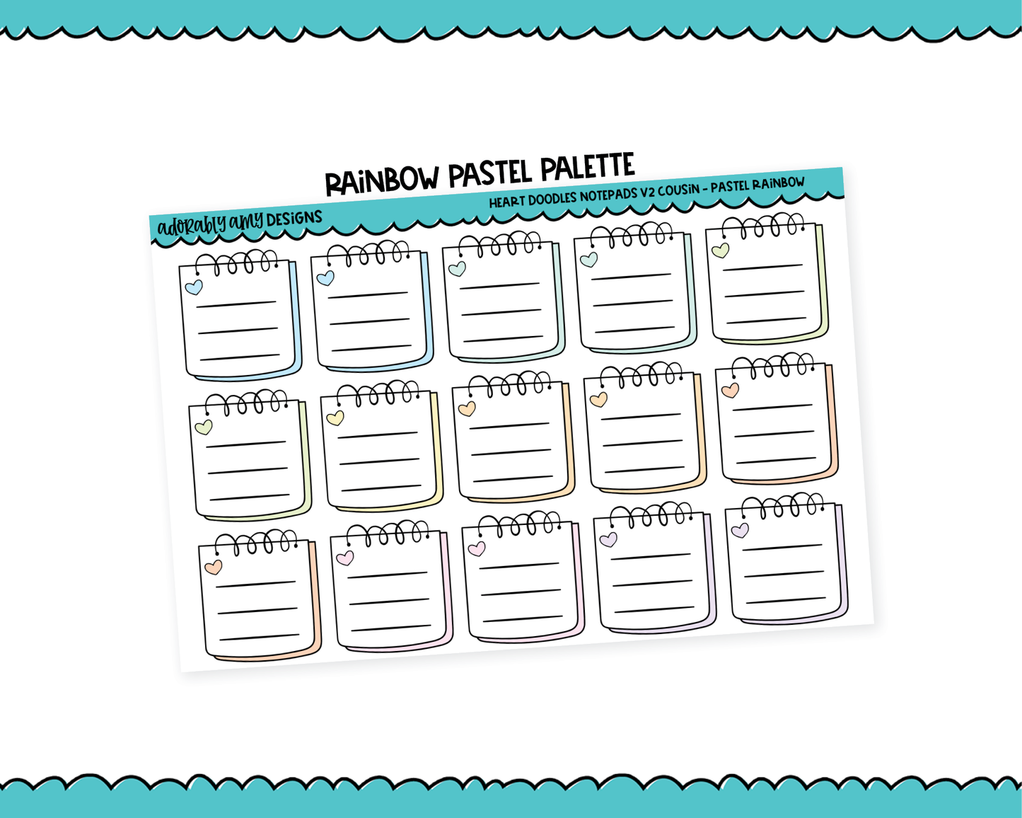 Hobo Cousin Rainbow Doodled Hearts Notepads List Boxes V2 Planner Stickers for Hobo Cousin or any Planner or Insert