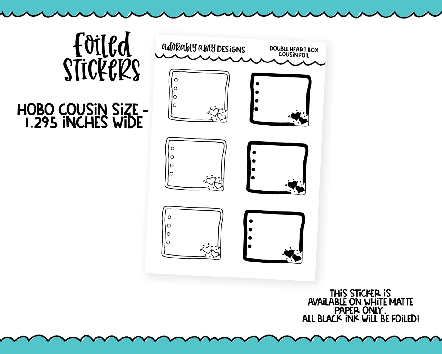 Foiled Hobo Cousin Double Hearts Boxes Planner Stickers for Hobo Cousin or any Planner or Insert